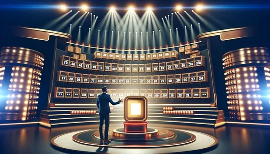 Contestant choosing a briefcase on the Deal or No Deal stage